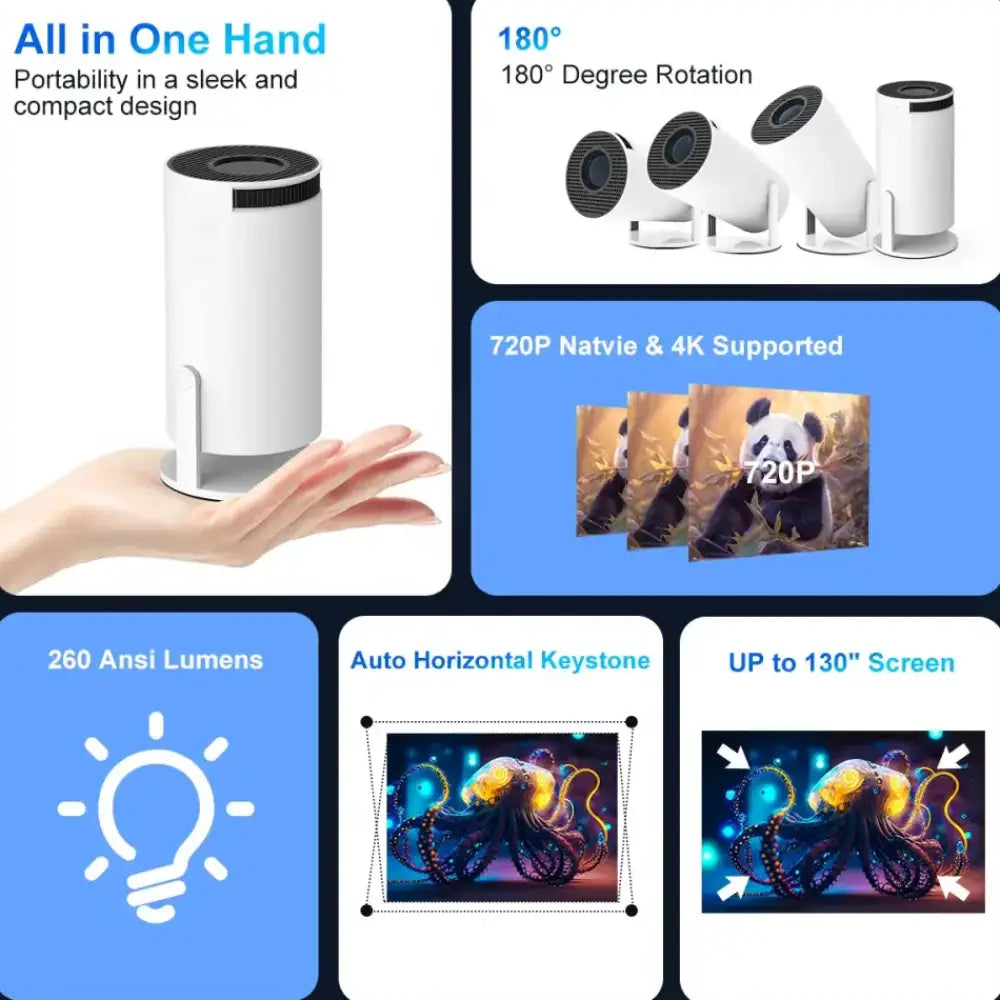 Projector Android 11 4K 1280*720P HY300 Dual Wifi 260ANSI 180°Flexible BT5.0 Cinema Outdoor Portable Projetor HY300 Pro